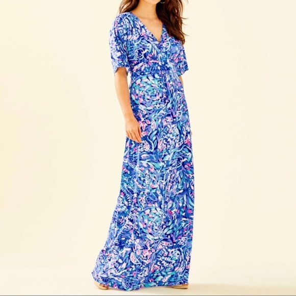 Lilly Pulitzer Parigi Royal Purple Party Wave Maxi Dress XXS - Picture 1 of 7